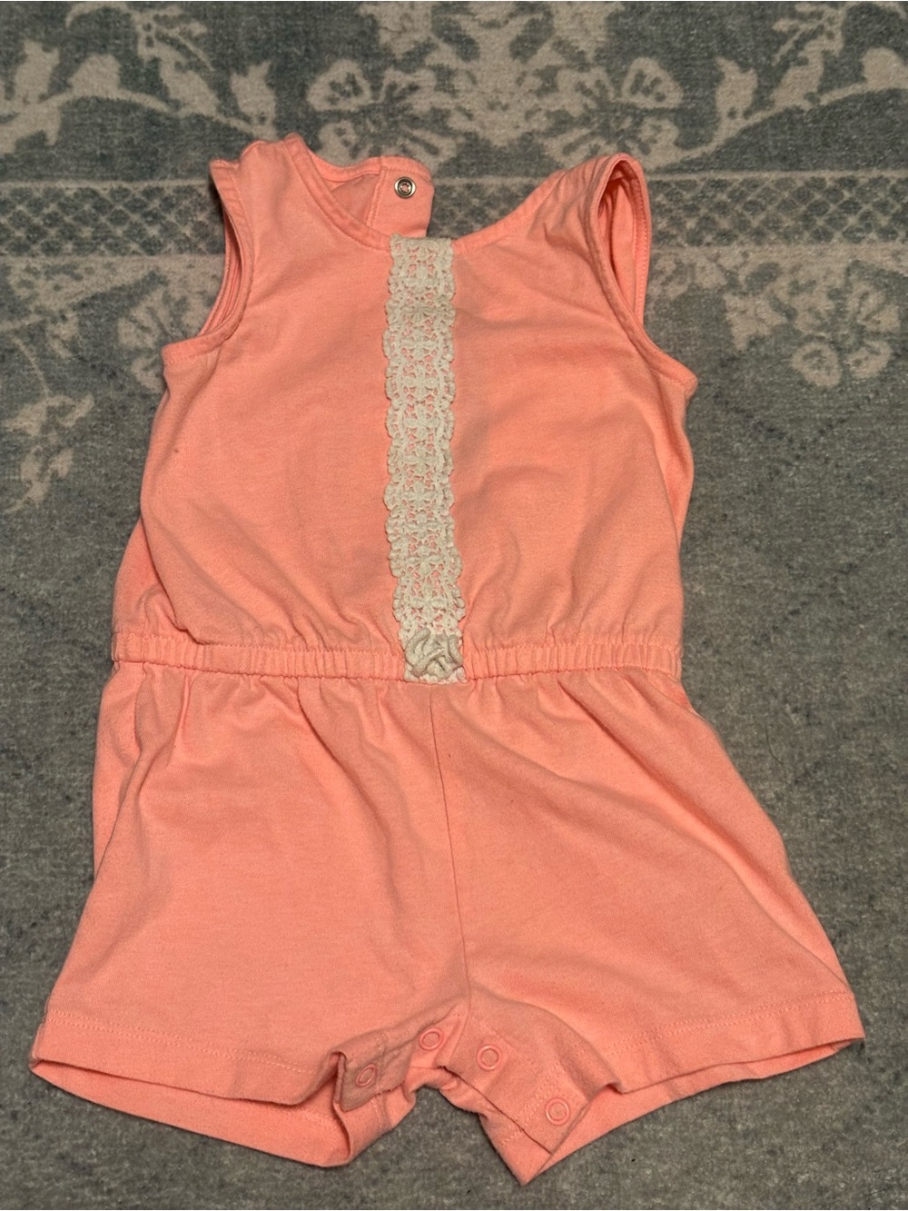 Carter's Peach Sleeveless Romper with Cream Lace Trim